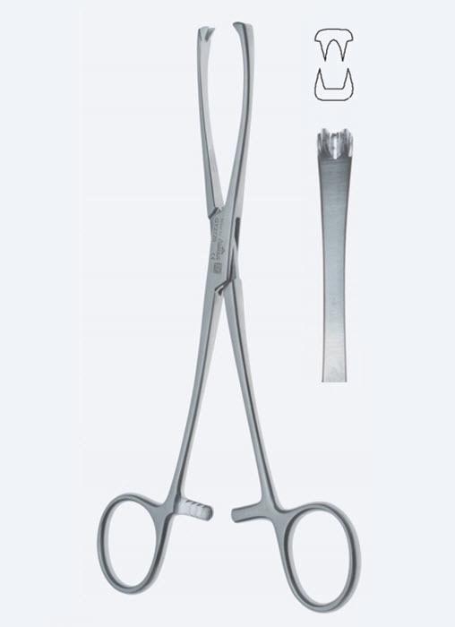 Зажими, хірургічні, для матки, "Museux", зубці 2 х 2, загальна довжина 200 мм, 8". Бренд - Asanus Medizintechnik Gmb, Німеччина